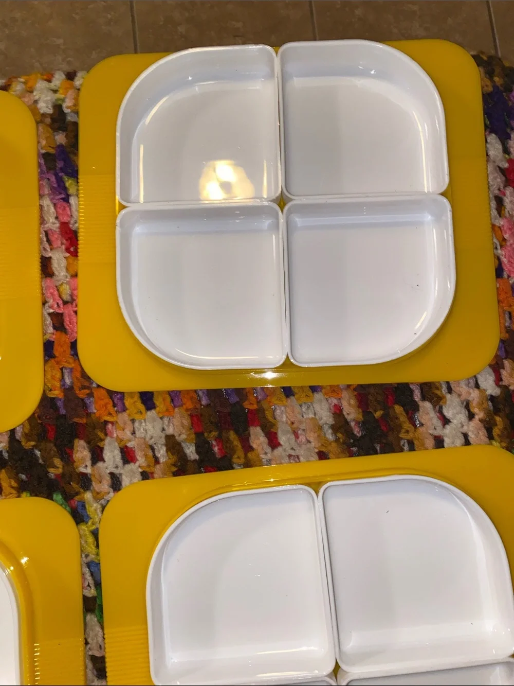 Vintage Yellow and White Removable Sectioned Serving Trays - Set of 4